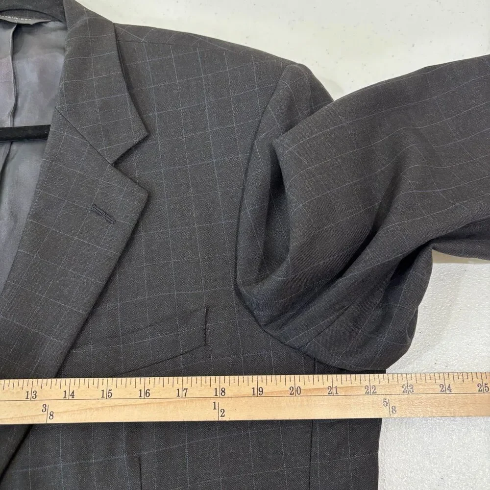 Brooks Brothers 100% Wool Windowpane Plaid Dark Gray Blazer Men 43L Sport Coat